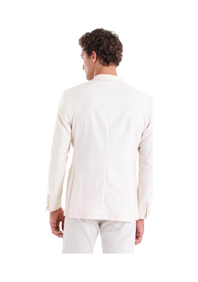 Hatemoğlu Ekru Comfort Fit Düz Mono Yaka Casual Keten Ceket Ekru