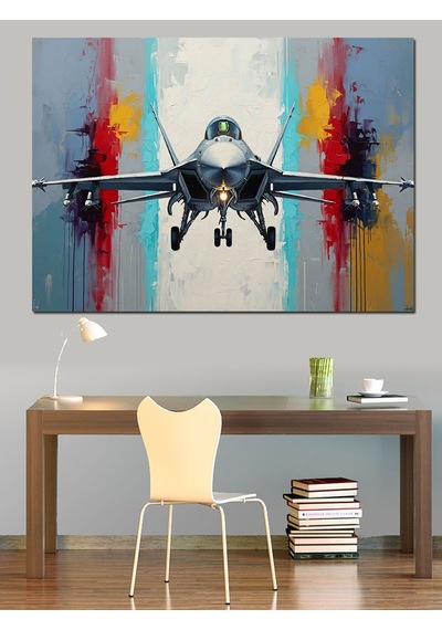 Ahşap Tablo Bulutlar Arasında Uçan Savaş Jet