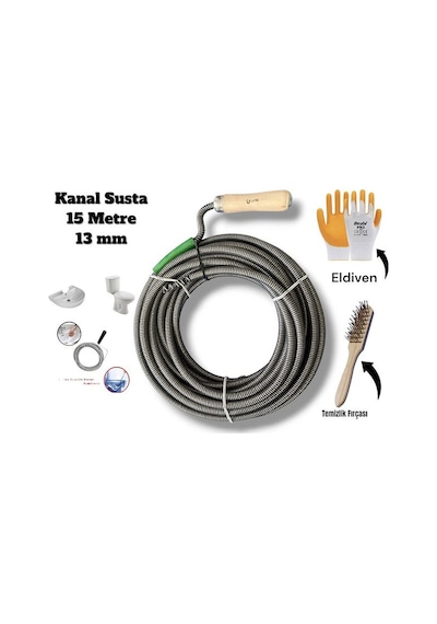 Premium 15 Metre 13 Mm Tıkanıklık , Klozet , Gider Ve Lavabo Açıcı Boru Temizleme Spiral Kanal Susta