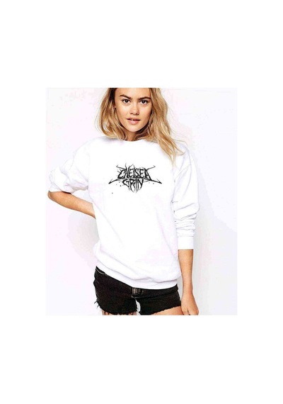 Chelsea Grin Logo Baskılı Beyaz Kadın Sweatshirt (528328771)
