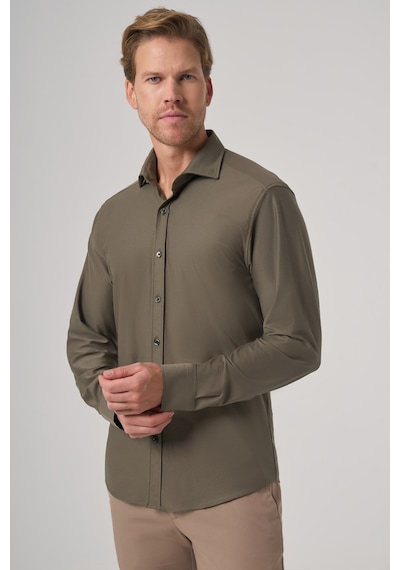 Morven Erkek Haki Trend Düz Slim Fit Tam İtalyan Yaka Relaxible Gömlek 26ms004029710 Haki