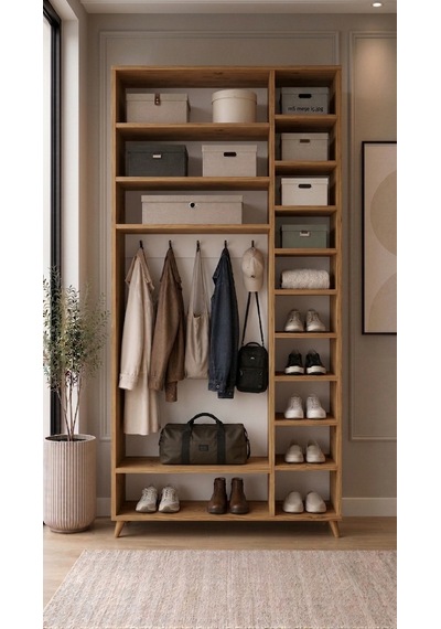 Alara Tamamı Mdf Aynalı Portmanto Vestiyer Ayakkabılık Çam 120 Cm - M5