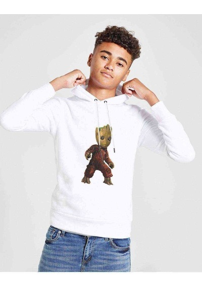 Tshirthane Groot Baskılı Unisex Çocuk Kapüşonlu Beyaz Sweatshirt (528968267) Beyaz