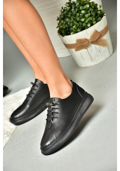 Fox Shoes P555461003 Siyah Hakiki Deri Kadın Spor Ayakkabı Sneakers Siyah