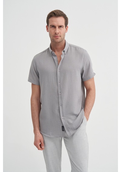 Cazador Slim Fit Dar Kesim Kısa Kol Gömlek Gri