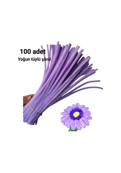 100 Adet Açık Mor Şönil, Çiçek Yapımına Uygun Tüylü Tel, 30 Cm 6 Mm