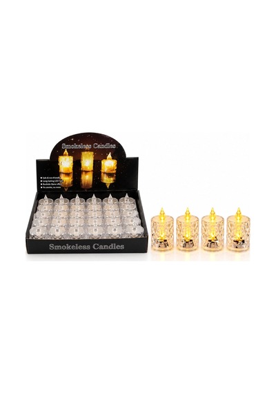 24 Adet Orta Boy Pilli Kristal Mika Led Mum Çap : 3.8cm Yükseklik : 6.9cm İ10-016 Bx40 10 Parça Siyah