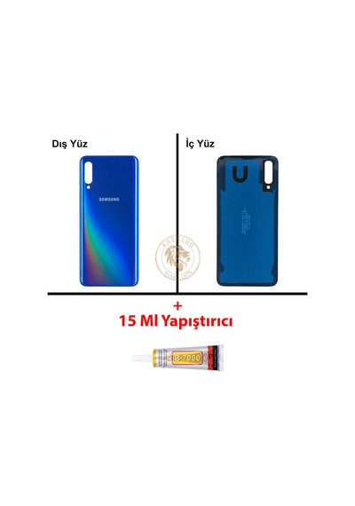 Samsung Galaxy A50 Mavi Renk Arka Kapak + B7000 Yapıştırıcı Arka Cam Batarya Kapağı Pil Kapağı Lazer Kesim Back Cover Galaxy A50 Uyumlu 02667199