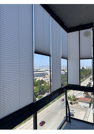 Blind-x Buz Gri Plise Katlanır Cam Balkon Perdesi, Ofis Perdesi, Mutfak Perdesi, Salon Perdesi
