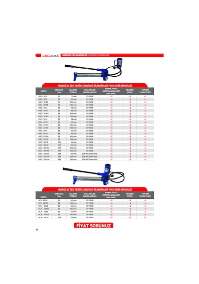 Cermax RSC-10100 Hidrolik Tek Tesirli Deliksiz Silindir Kriko 10 Ton 100 MM