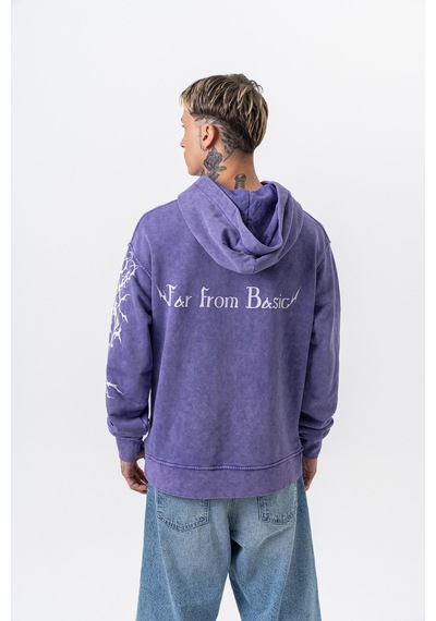Respire Erkek Far From Basic Baskılı Yıkamalı Kapüşonlu Oversize Hoodie Mor