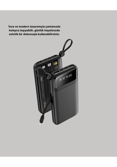 20.000 Mah 4 Çıkışlı Led Göstergeli Hızlı Şarj Powerbank Antrasit Melanj