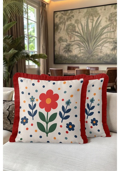 Retro Çiçek Renkli Benekli Saçaklı Yastık Kılıfı - Floral Krem Kırmızı Bordo Püsküllü Kırlent Kılıfı Serin Düş Mira Retro Çiçek Renkli Benekli Saçaklı Yastık Kılıfı - Floral Krem Kırmızı Bordo Püsküllü Kırlent Kılıfı Serin Düş Mira