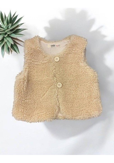 Çikoby Kız Bebek Peluş Yelek-14866 Bej