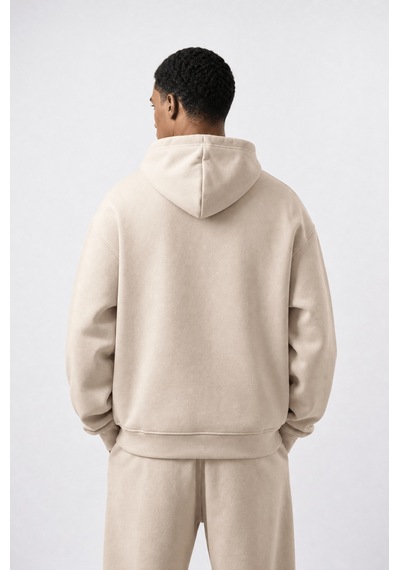 Erkek Respire Basic Oversize Hoodie Bej