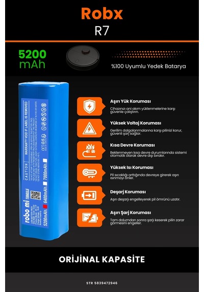 Robx R7 5200mAh Robot Süpürge Bataryası