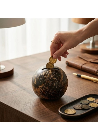 El Yapımı Seramik Küre Kırılabilir Ve Alt Kapaklı Tekrar Kullanılabilir Kumbara Gold