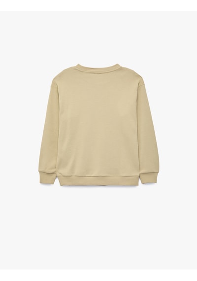 Koton Pamuklu Uzun Kollu Bisiklet Yaka Baskılı Sweatshirt Yeşil 7wkb10058tk