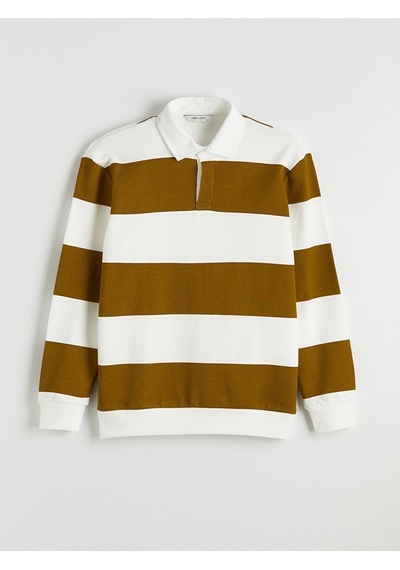 Lcw Vision Yeşil Polo Yaka Çizgili Erkek Sweatshirt