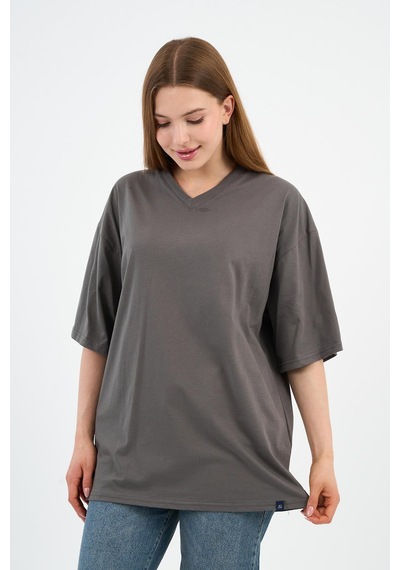 V Yaka Oversize T-shirt E24-742a-wn Antrasit
