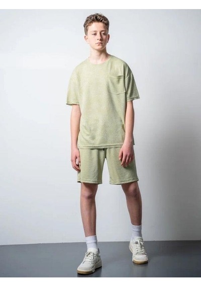 Erkek Çocuk Palmiye Desenli T-shirt Şortlu Takım-15796 Yeşil