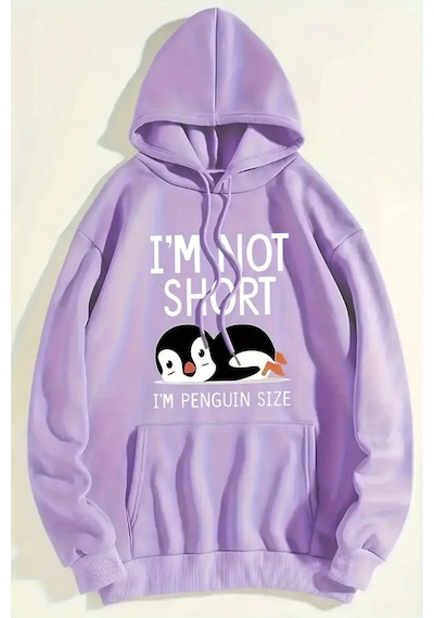 Uyguntarz I'm Not Short Baskılı Unisex Oversize Sweatshirt Lila