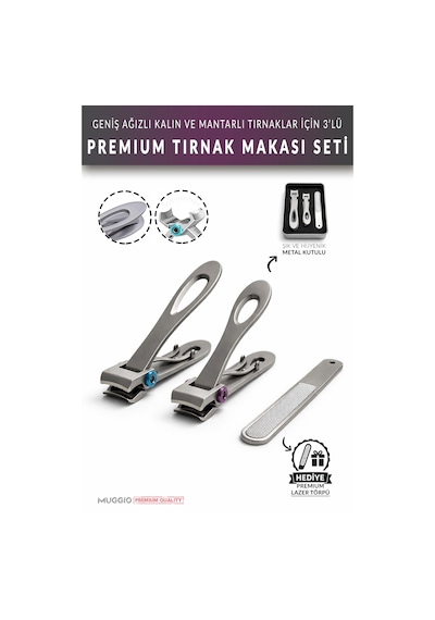 Muggio Ultra Geniş Ağızlı Tırnak Makası Seti 3 Parça Kalın Ve  Tırnaklar İçin