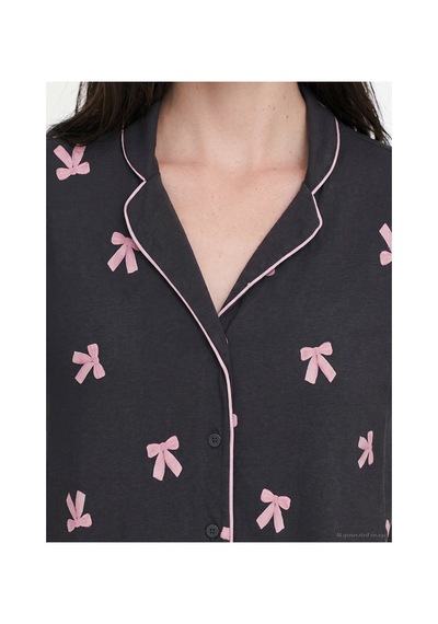 Lcw Dream Gri Gömlek Yaka Desenli Hamile Pijama Takımı