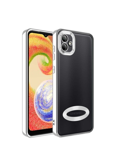 Zore Galaxy Uyumlu A03 Kılıf Kamera Korumalı Logo Gösteren Omega Kapak - Gümüş Gümüş
