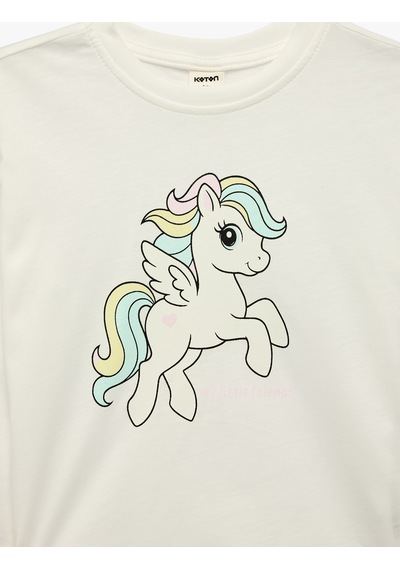 Koton Unicorn Baskılı Bisiklet Yaka Uzun Kollu Pamuklu Tişört Ekru 7wmg10131ak