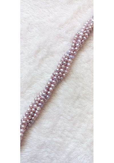 Pastel Pembe Lavanta Kum İnci Kolye 3-4 Mm 5 Dizi 35 Cm İnce Klipssiz Mor