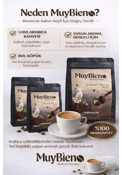 Türk Kahvesi 3x100g %100 Arabica Bol Köpüklü Yoğun Aromalı Taze Öğütülmüş