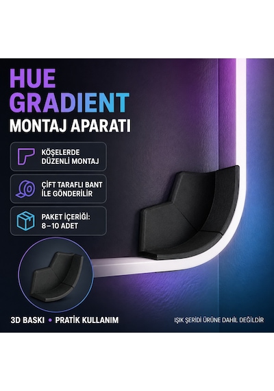 Tv Kenarı Led Şerit Kablo Tutucu Klips - Hue Gradient Uyumlu