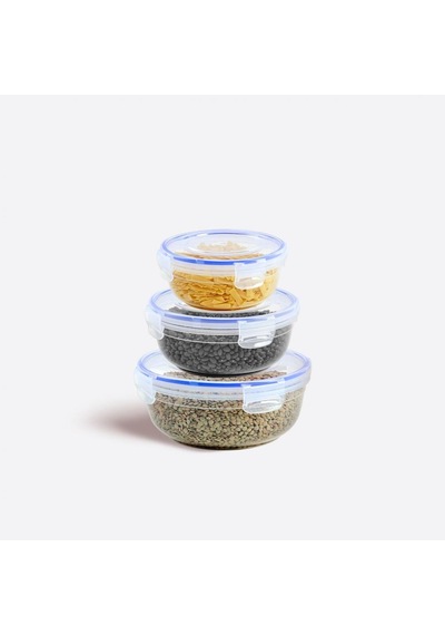 Dünya Plastik 3lü Contalı Yuvarlak Saklama Set 800-1350-2250 30051 Şeffaf