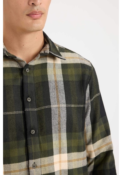 DeFacto Regular Fit Polo Yaka Kareli Flanel Uzun Kollu Gömlek D5835AX24AUNV64