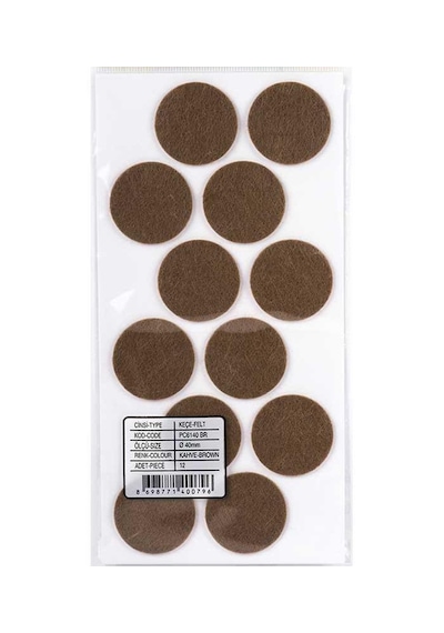 Yapışkanlı Masa Sandalye Keçesi Zemin Koruyucu Keçe Yuvarlak 1 Paket 40 Mm Kahverengi