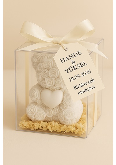 20'li Ayıcık Şeklinde Kokulu Mum Söz Nişan Baby Shower Hediyeliği Beyaz
