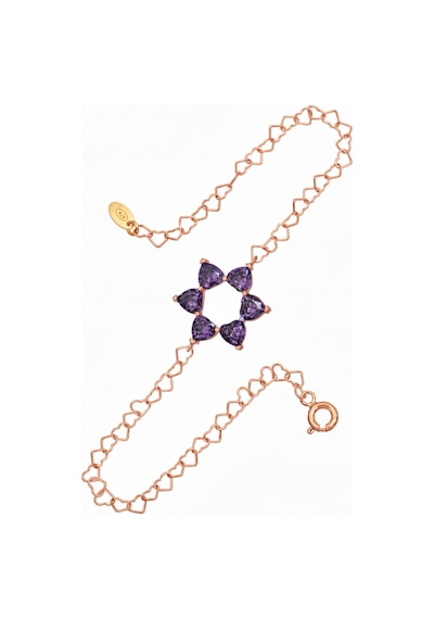 Aşkın Fısıltısı Kalp Ametist Taşlı Bileklik 925 Ayar Gümüş Kalp Zincir 20 Cm Sevgililer Günü Rose Gold