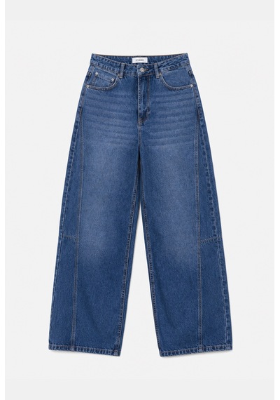 Kadın Koyu Mavi 2w6-1 Mega Barrel Fit Nakış Özel Tasarım Denim Jean