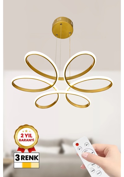 Papatya Topsuz 3 Renk Kumandalı Led Avize Büyük Salon Ledli Avize Gold - 803345374 Gold - 803345374 Gold