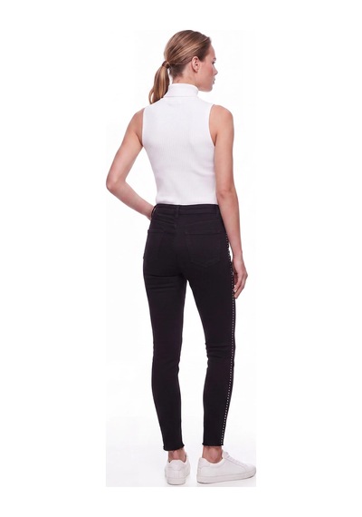 CEMO Kadın Yüksek Bel Taş İşlemeli Skinny Jean Pantolon Siyah