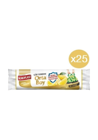 Koroplast Büzgülü Limon Kokulu Orta Boy Çöp Torbası 25 Adet Sarı 55 x 60 CM
