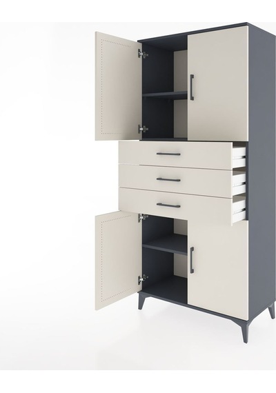 Hyperion Dolap 3 Raflı 3 Çekmeceli 4 Kapaklı 88x44x195 Antrasit-aytaşı Antrasit