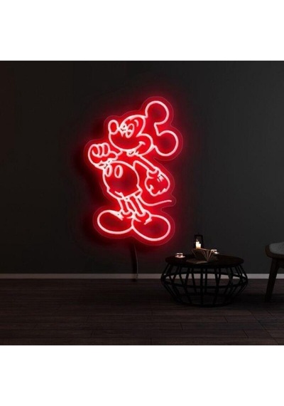 Mickey Mouse Figürlü Dekoratif Neon Tabela Kırmızı