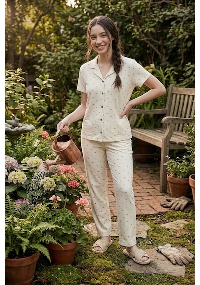 Lela Bayan Pijama Takımı 65750101y Ekru-yeşil