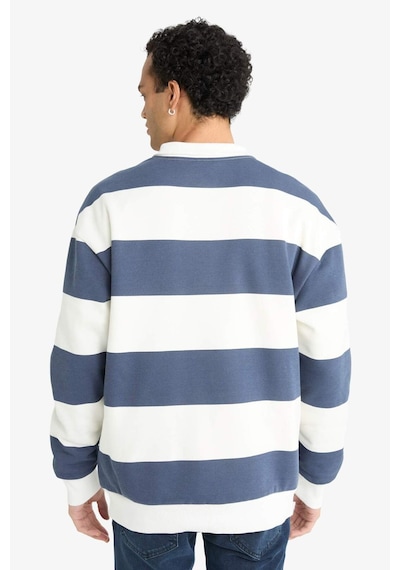 Defacto Boxy Fit Dik Yaka Yarım Fermuarlı Çizgili Sweatshirt F4640ax25aunv94 Lacivert