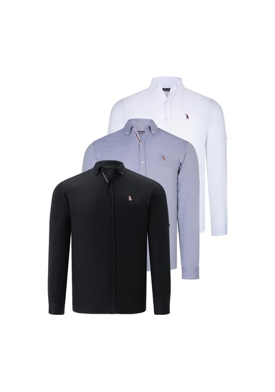 Üçlü Set G674 Dewberry Erkek Gömlek-siyah-beyaz-gri Siyah-beyaz-gri