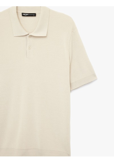 Koton Regular Fit Viskon Polo Yaka Kısa Kollu Triko Tişört Bej 6sam70038ht Ekru