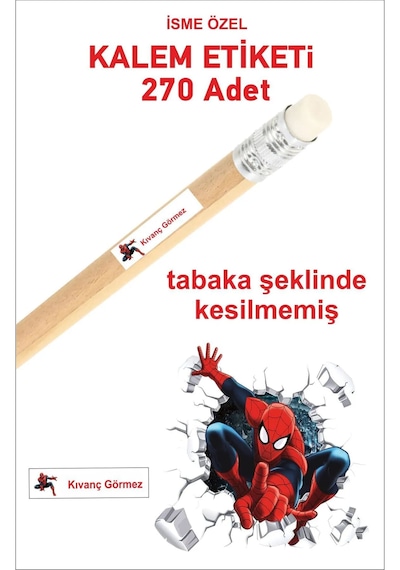 Öğrenci Etiketi İsimli Örümcek Adam Okul Kalem Etiketi Kalem Sti