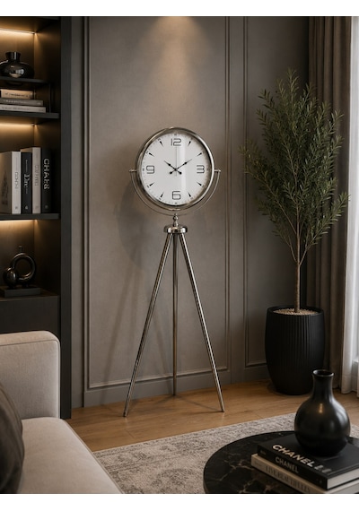 Büro Ev Ofis Dekoru İçin 150x45cm Krom Metal Legacy Tripod Ayaklı Saat Diğer